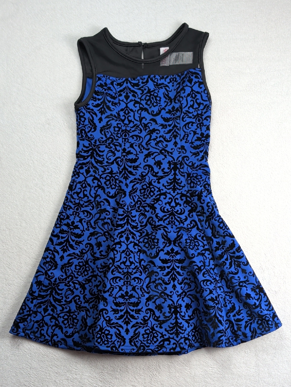 Bloome de Jeune Fille Girls Dress Size 8 Royal Blue Black Velvet Damask Flared